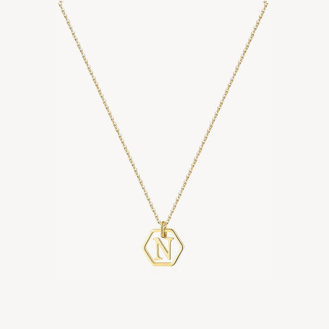 14K Initial Hexagon Necklace