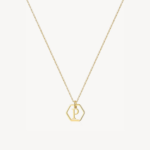 14K Initial Hexagon Necklace