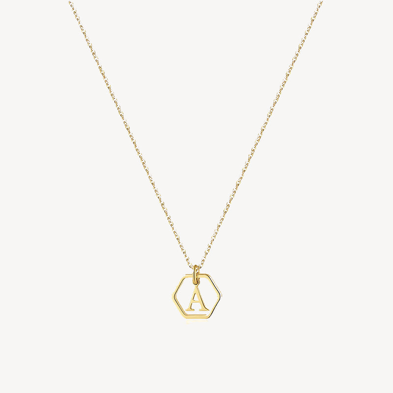 14K Initial Hexagon Necklace
