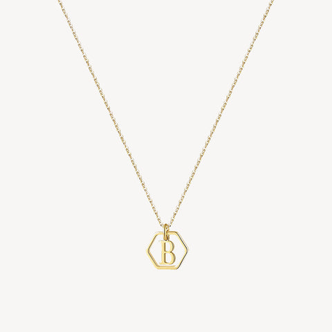 14K Initial Hexagon Necklace