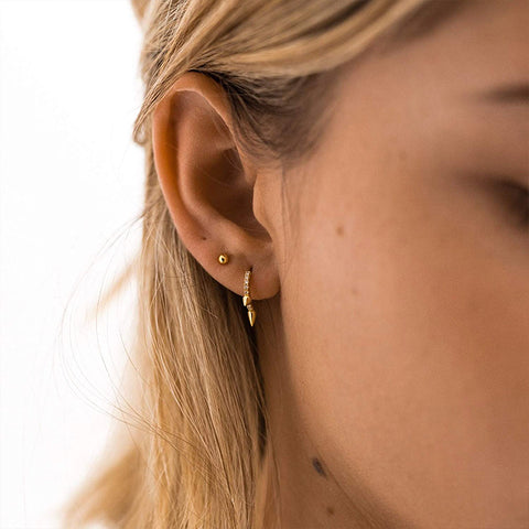 Diamond Mini Gear Huggie Earring 14K