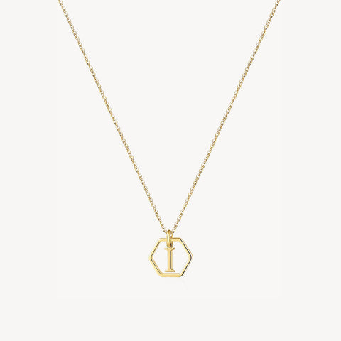 14K Initial Hexagon Necklace